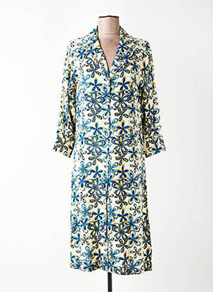 Robe mi-longue imprimé fleurs manches longues beige STORIATIPIC femme