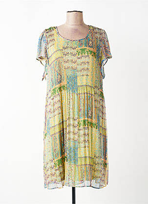 Robe mi-longue coupe fluide manches courtes vert TINTA STYLE femme