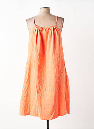 Robe mi-longue tissage crêpe fines bretelles orange ZILCH femme