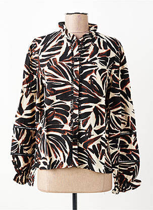 Chemisier tissage crêpe manches longues marron KILKY femme
