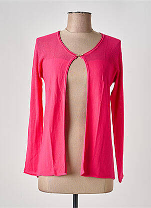 Gilet manches longues col rond rose GEVANA femme