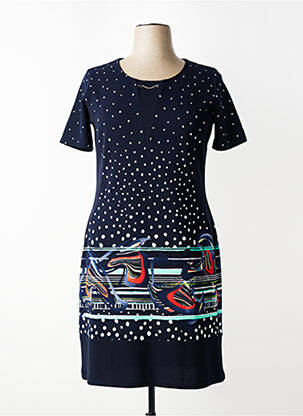 Robe mi-longue imprimé fantaisie manches courtes bleu GEVANA femme