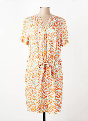 Robe mi-longue imprimé fantaisie manches courtes orange BARILOCHE femme