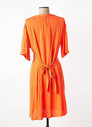 Robe mi-longue tissage crêpe manches courtes orange CANAT femme