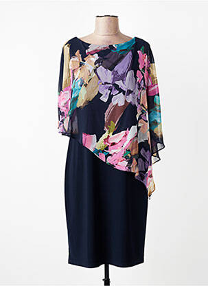 Robe mi-longue imprimé fleurs manches 3/4 bleu JOSEPH RIBKOFF femme