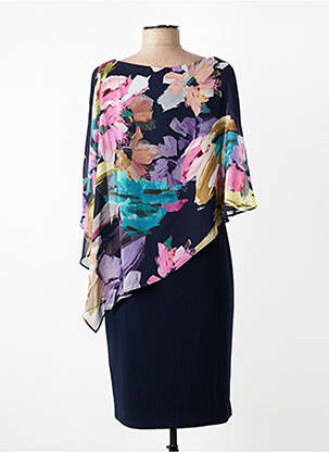 Robe mi-longue imprimé fleurs manches 3/4 bleu JOSEPH RIBKOFF femme