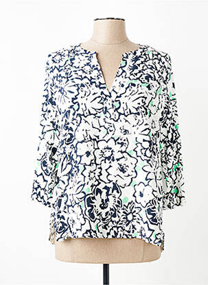 Blouse tissage popeline manches 3/4 bleu FRANK WALDER femme