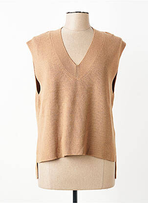 Pull col v sans manche marron FRANK WALDER femme
