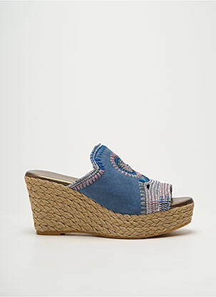 Mules/sabots tissage satiné talon de 7 à 9cm bleu ANGEL DE LA GUARDA femme