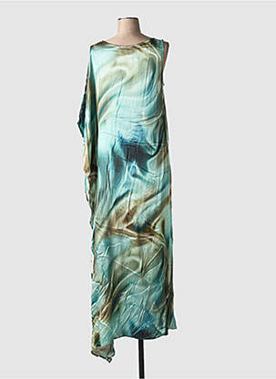 Robe longue imprimé fantaisie sans manche vert LAUREN VIDAL femme