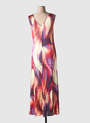 Robe longue imprimé fantaisie sans manche rouge LAUREN VIDAL femme