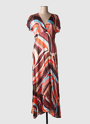Robe longue imprimé fantaisie manches courtes marron LAUREN VIDAL femme