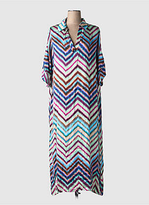 Robe longue imprimé fantaisie manches 3/4 bleu LAUREN VIDAL femme