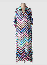 Robe longue imprimé fantaisie manches 3/4 bleu LAUREN VIDAL femme