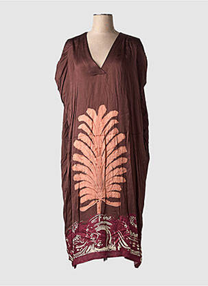 Robe longue imprimé fantaisie manches courtes marron LAUREN VIDAL femme