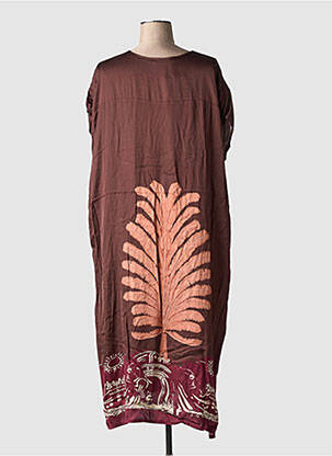 Robe longue imprimé fantaisie manches courtes marron LAUREN VIDAL femme