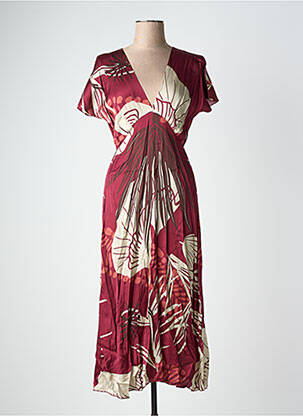 Robe mi-longue imprimé fantaisie manches courtes rouge LAUREN VIDAL femme