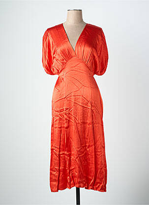 Robe mi-longue coupe fluide manches courtes orange LAUREN VIDAL femme