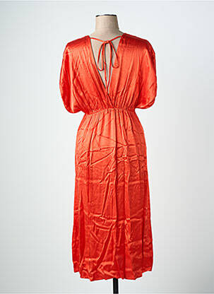 Robe mi-longue coupe fluide manches courtes orange LAUREN VIDAL femme