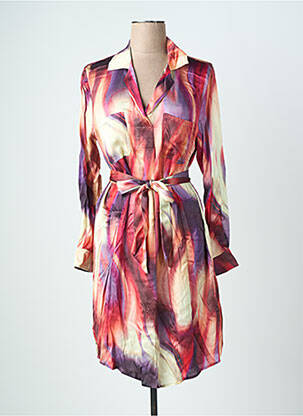 Robe mi-longue imprimé fantaisie manches longues violet LAUREN VIDAL femme
