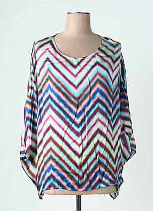 Blouse imprimé fantaisie manches longues bleu LAUREN VIDAL femme