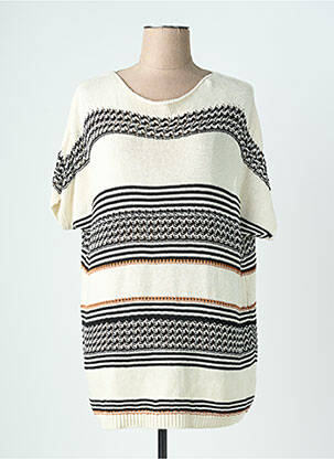 Pull coupe droite manches courtes beige LAUREN VIDAL femme