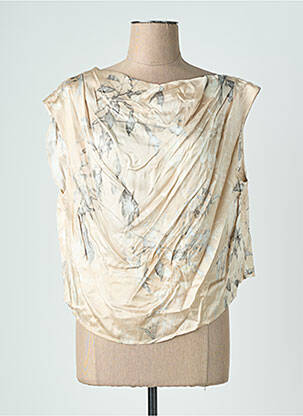 Top imprimé fantaisie sans manche beige LAUREN VIDAL femme