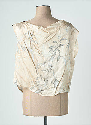 Top imprimé fantaisie sans manche beige LAUREN VIDAL femme