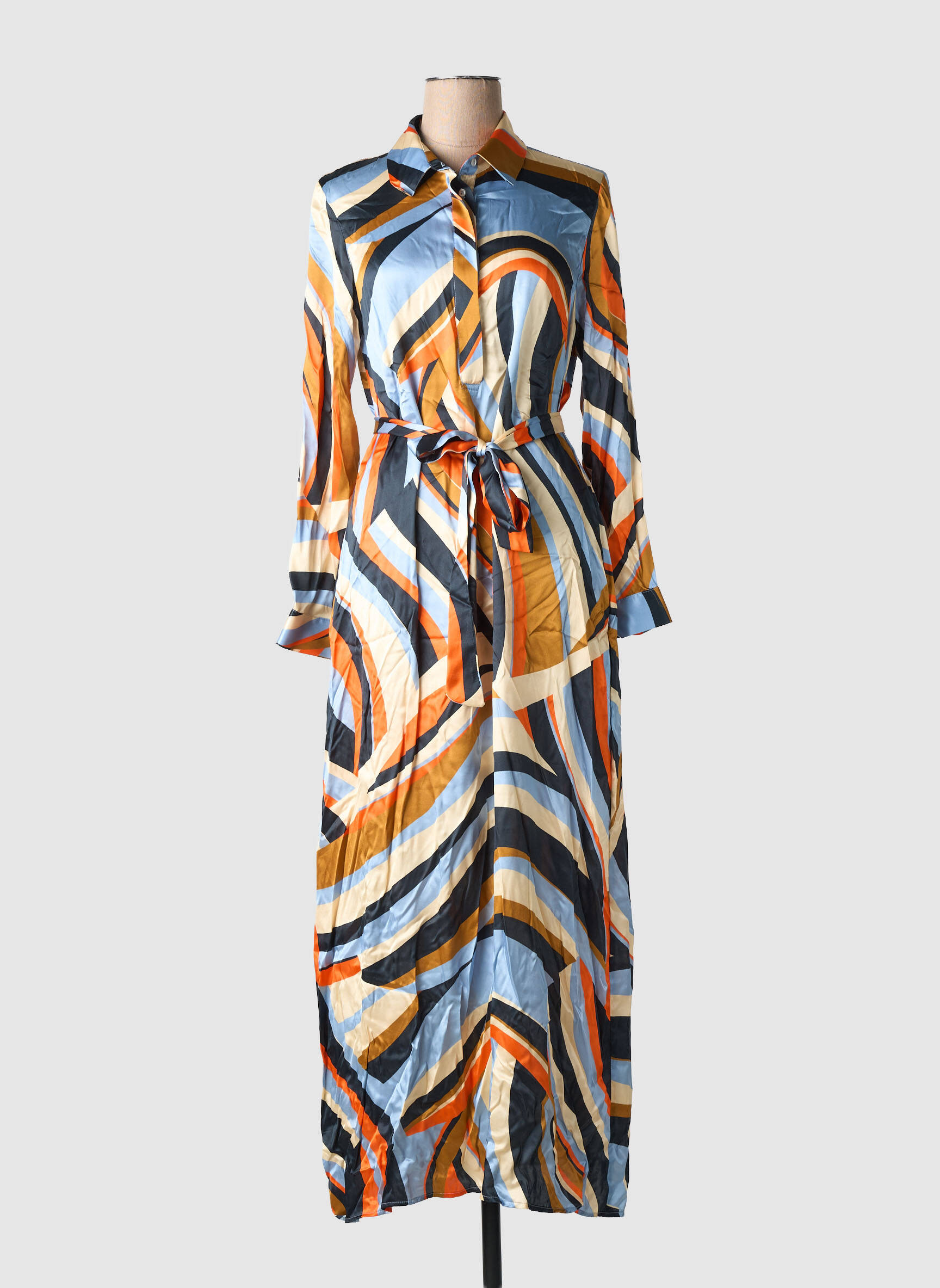 Robe longue imprimé fantaisie manches longues orange LAUREN VIDAL femme