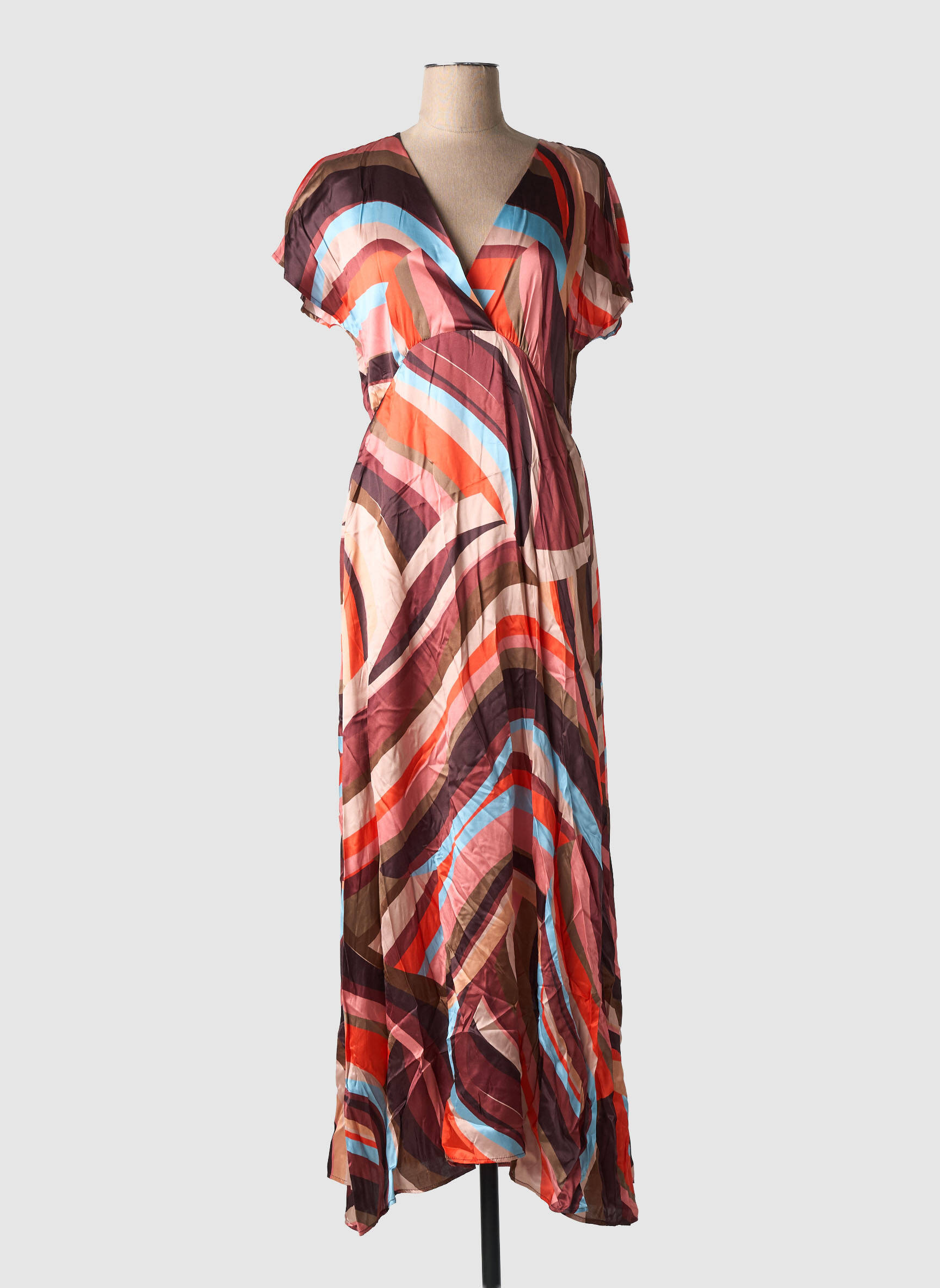Robe longue imprimé fantaisie manches courtes marron LAUREN VIDAL femme