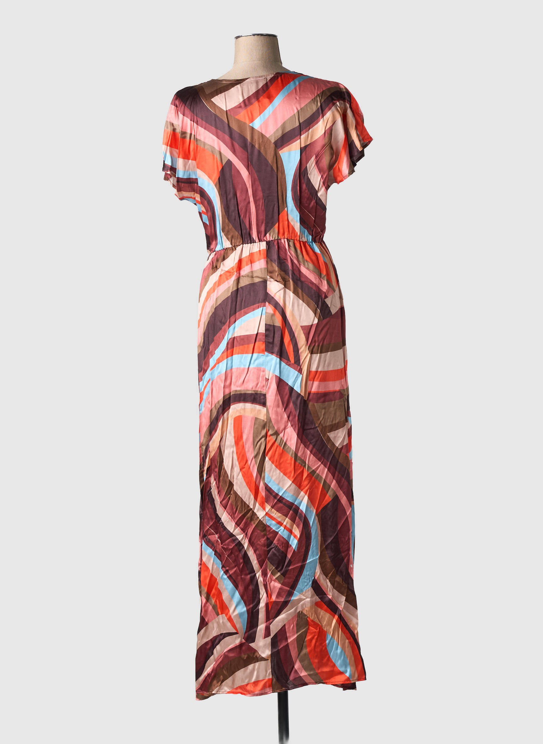 Robe longue imprimé fantaisie manches courtes marron LAUREN VIDAL femme
