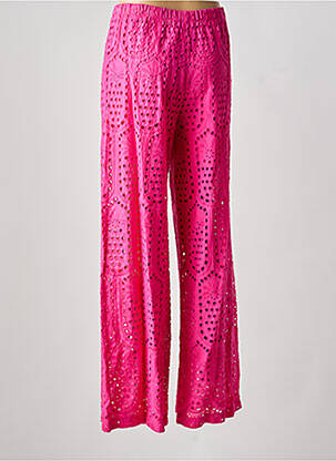 Pantalon large tissage popeline taille normale rose LAUREN VIDAL femme