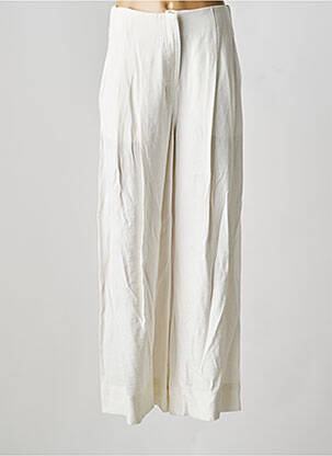 Pantalon large fermeture zippée sous rabat boutonné taille haute beige LAUREN VIDAL femme