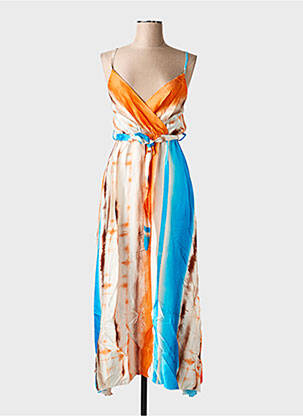 Robe longue imprimé fantaisie fines bretelles bleu MADE IN ITALY femme