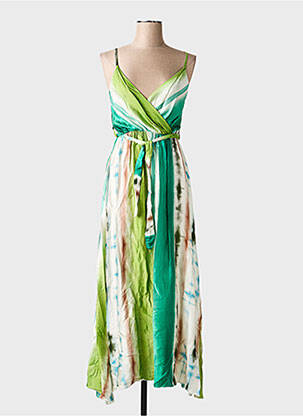 Robe longue imprimé fantaisie fines bretelles vert MADE IN ITALY femme