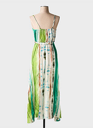 Robe longue imprimé fantaisie fines bretelles vert MADE IN ITALY femme