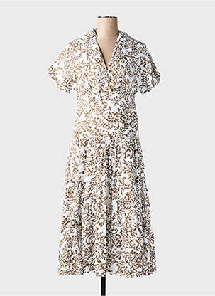 Robe mi-longue imprimé fantaisie manches courtes marron GOA femme