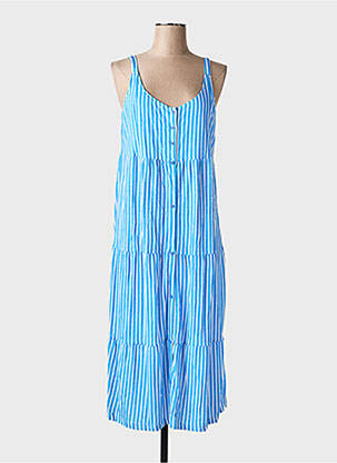 Robe longue imprimé fantaisie fines bretelles bleu BARANDI femme