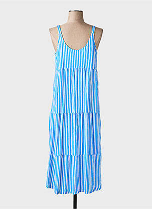 Robe longue imprimé fantaisie fines bretelles bleu BARANDI femme