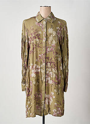 Robe mi-longue coupe fluide manches longues vert LAST QUEEN femme