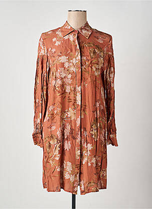 Robe mi-longue coupe fluide manches longues marron LAST QUEEN femme
