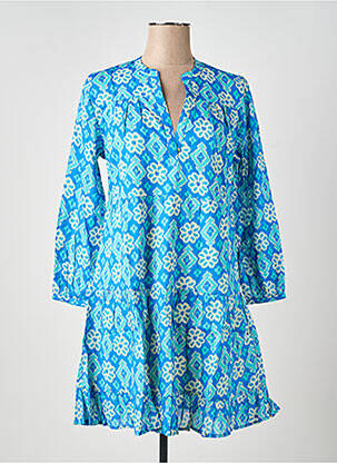 Robe mi-longue imprimé fantaisie manches longues bleu GOA femme