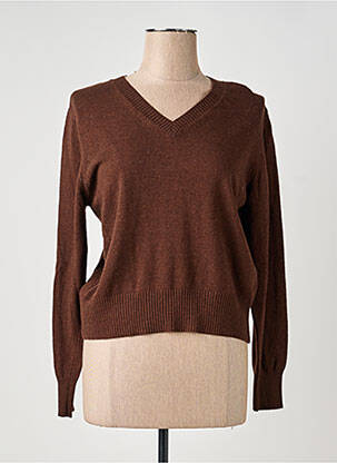 Pull coupe cintrée manches longues marron MADE IN ITALY femme