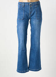 Jean coupe flare fermeture zippée sous rabat boutonné bleu PLACE DU JOUR femme