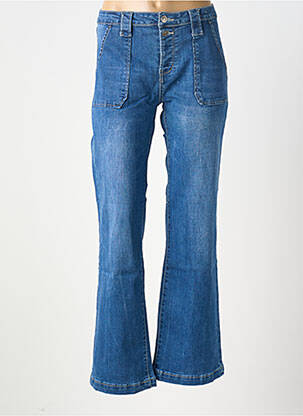 Jean coupe flare fermeture zippée sous rabat boutonné bleu PLACE DU JOUR femme