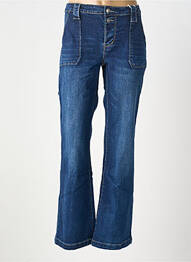 Jean coupe flare fermeture zippée sous rabat boutonné bleu fonce PLACE DU JOUR femme