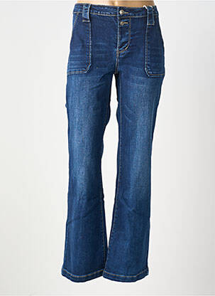 Jean coupe flare fermeture zippée sous rabat boutonné bleu fonce PLACE DU JOUR femme