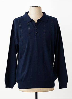 Pull col polo manches longues bleu HUNTLEY & PALMER homme