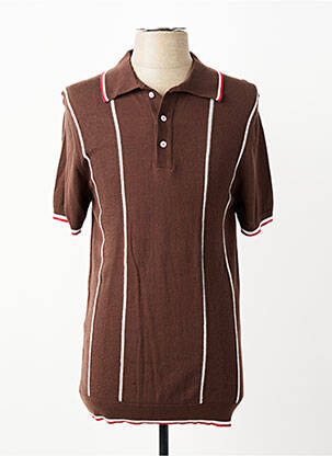Pull col polo manches courtes marron REVER MILE homme