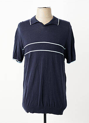 Pull col polo manches courtes bleu REVER MILE homme